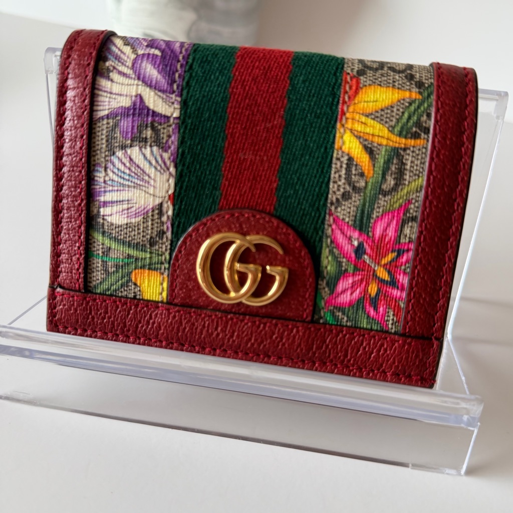Gucci Gg Supreme Mini Wallet Ophidia Floral Print / Web Stripe / New / Full Set